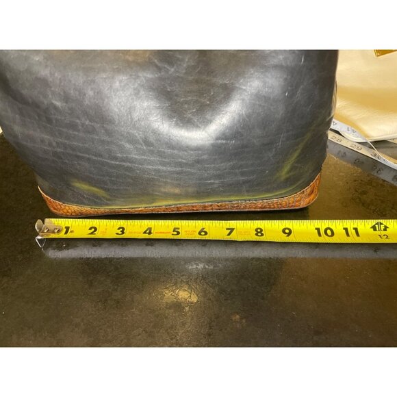 Vintage Brahmin Black Brown Croc Print Double Strap Bucket Handbag - Picture 7 of 14